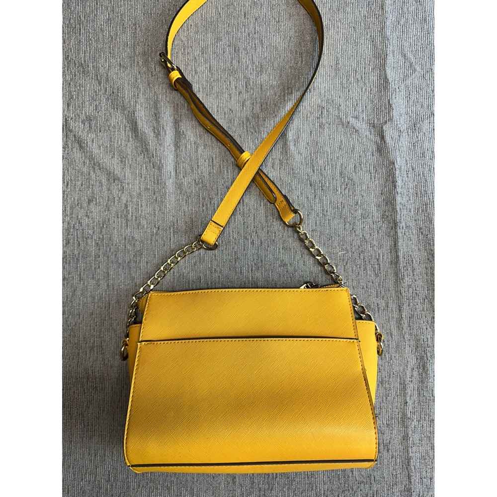 Steve Madden Yellow Crossbody Bag Chain Strap Gold Hardware Saffiano Leather - Picture 2 of 6